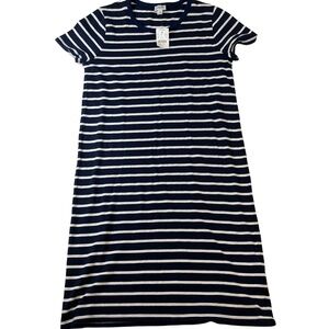 NWT J.Crew Blue White Striped‎ Short Sleeves Crew Neck TShirt Dress Cotton XS